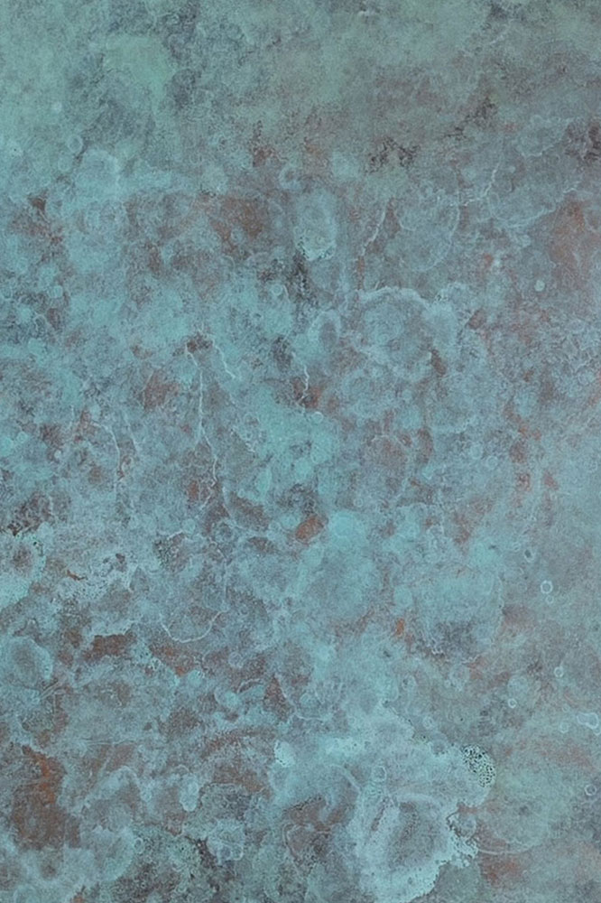 Musterfläche Cape Coral: türkisblaue patina mit rostroten durchbrüchen